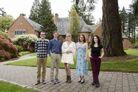 2023 Rena Ratte award finalists (left to right): Drew Blauth BA '23, Jack Waite BA '23, Olivia Nicks-Turnley BA '23, Jillian Jackson BA '...