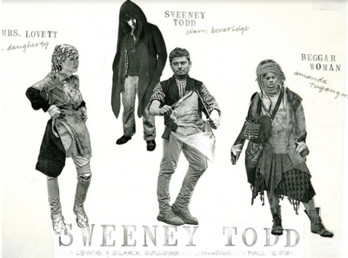 Illustrations from the costume designing process.
