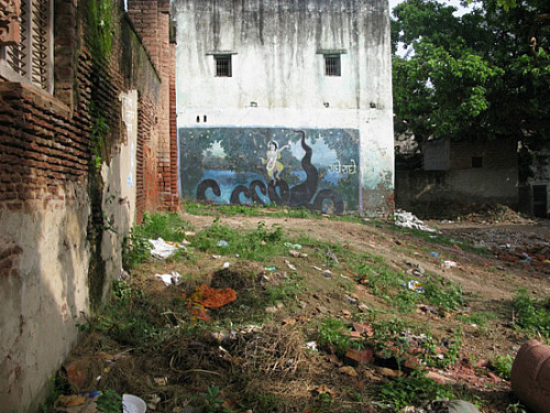 Krishna painting behind Kaliya Ghat, Vrindavan