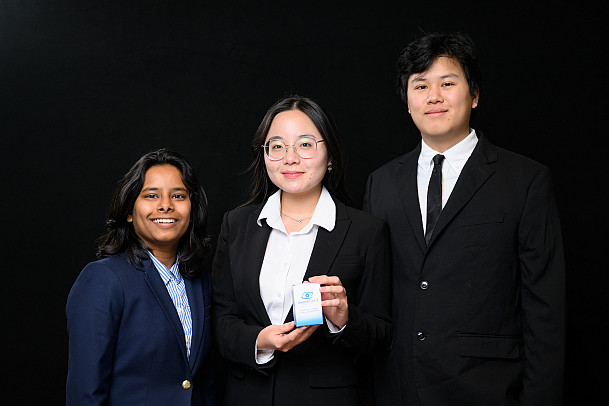 Insertact team From left: Nora Shaughnessy BA '28, Thoan Nguyen BA '27, Tanner Lee BA '27