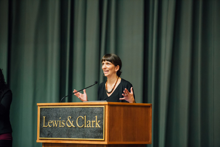 Professor Magali Rabasa speaking at the Ray Warren Symposium on Race and Ethnic Studies in 2017.