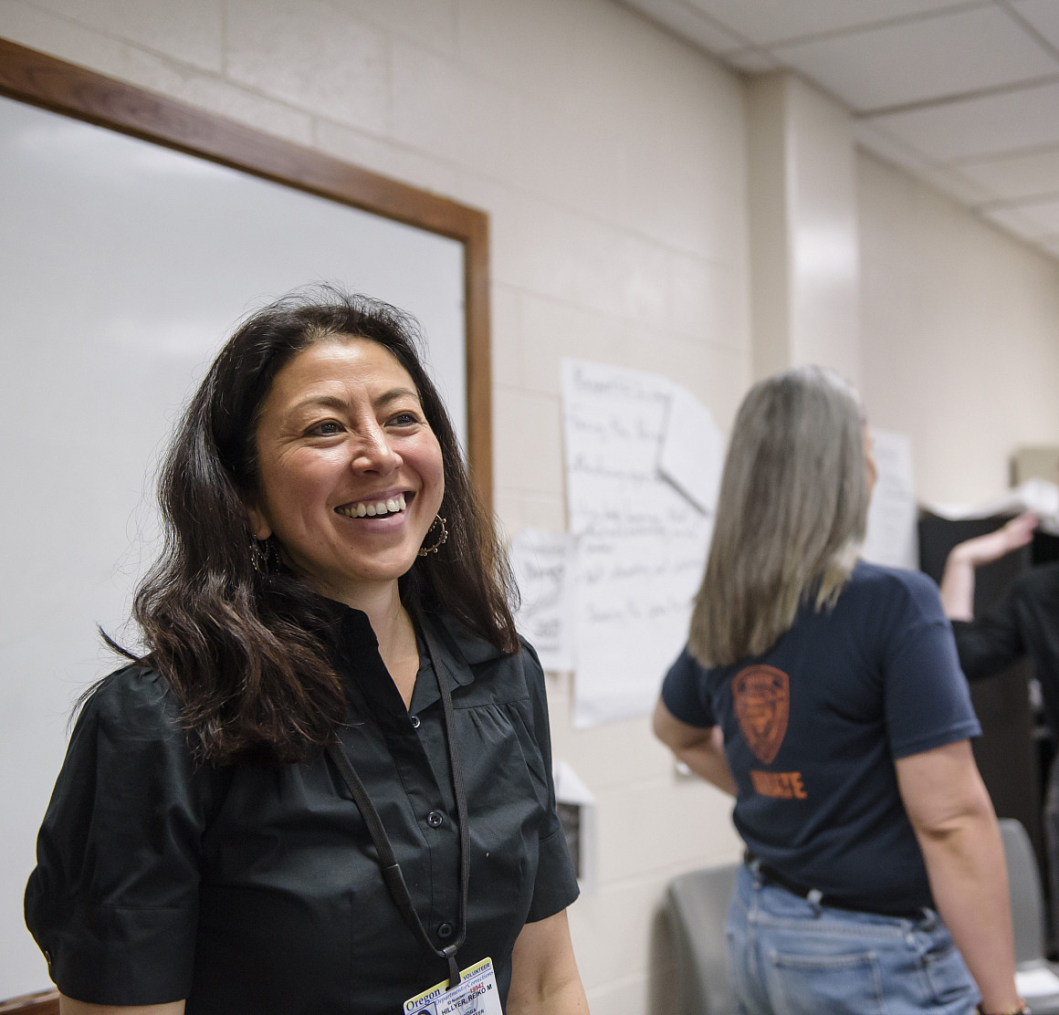 Reiko Hillyer, professor of history, teaches her popular Crime and Punishment course at the Columbia River Correctional Institution in No...