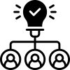 Clip art of three individuals collaborating on an idea
