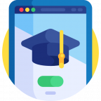 Image of tablet with mortarboard representing learning remotely