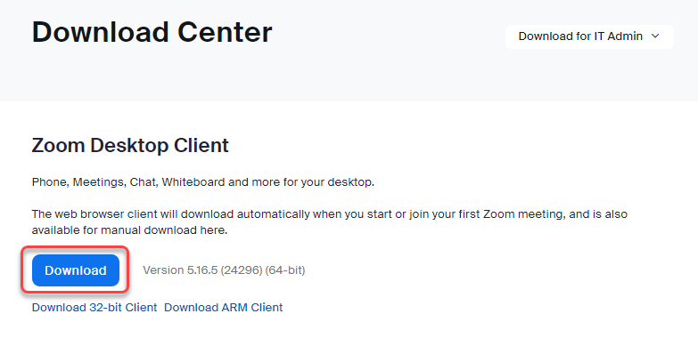 Zoom website download link.